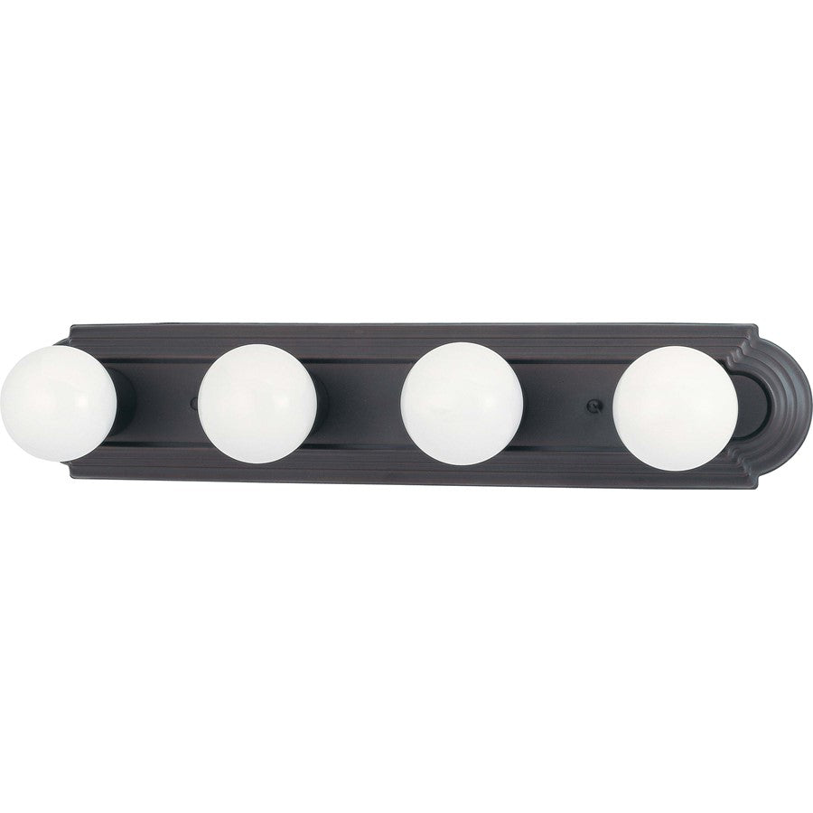 Nuvo Lighting Racetrack 24in 4-Light Vanity Light | Transitional Mahogany Bronze and Champagne Linen Glass | Bathroom Vanity & Powder Room | Model 60-1285