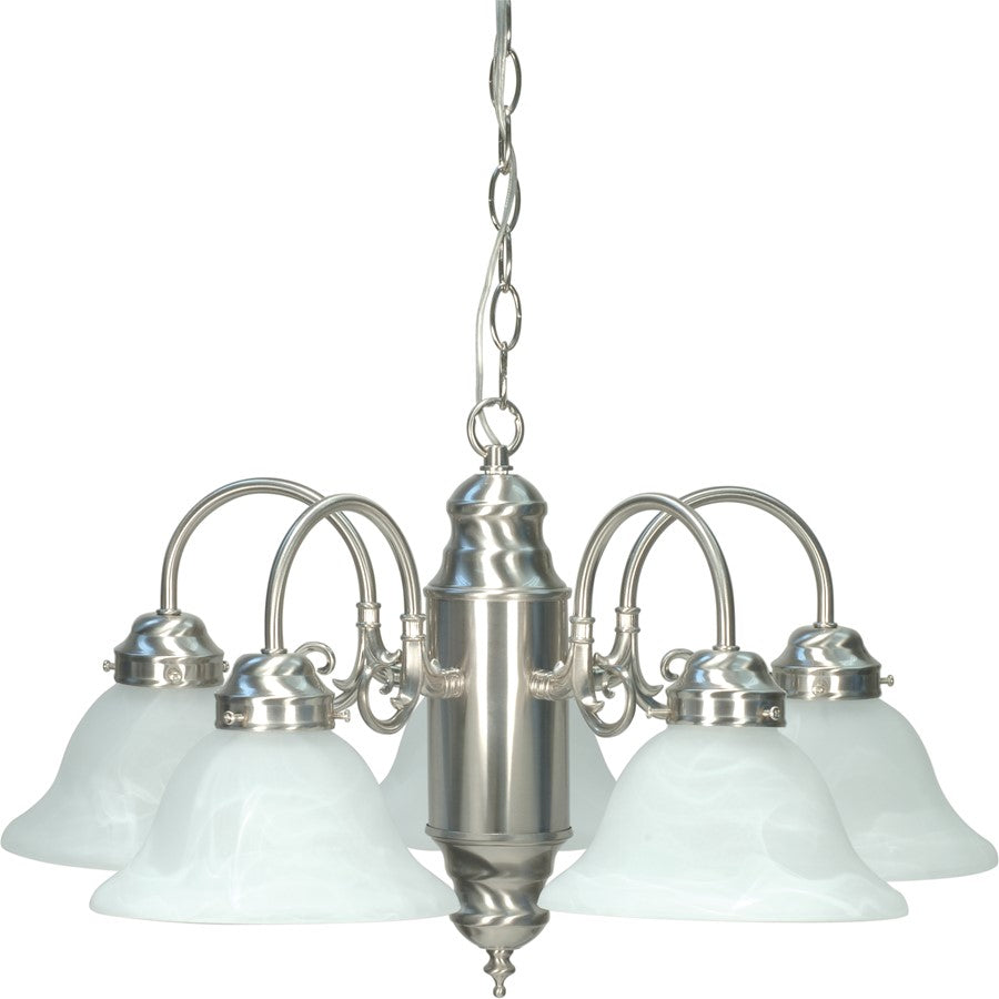 Nuvo 60-1290 23in 5-Light Chandelier | Traditional Brushed Nickel and Alabaster Glass | Dining Room & Living Room | 23 x 23 x 13.125 in | Model 60-1290