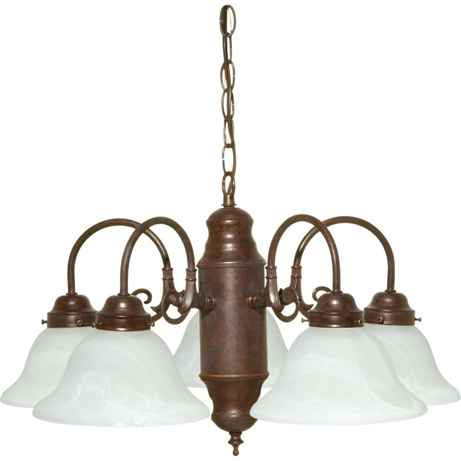 Nuvo 60-1291 23in 5-Light Chandelier | Traditional Old Bronze and Alabaster Glass | Dining Room & Foyer | 23 x 23 x 13.125 in | Model 60-1291