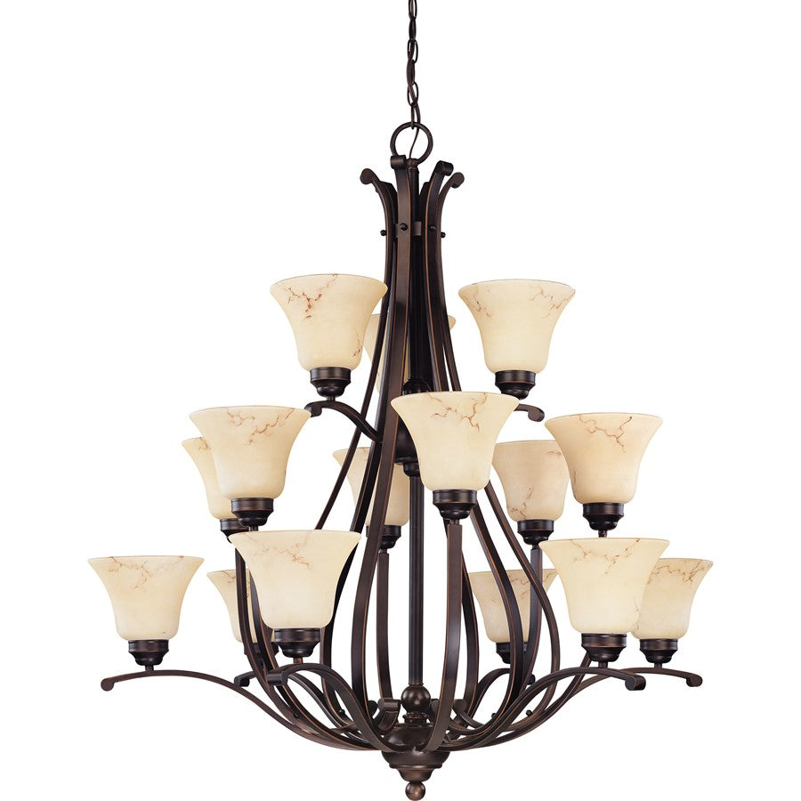 Nuvo Anastasia 38in 15-Light Chandelier | Transitional Copper Espresso and Honey Marble Glass | Dining Room & Living Room | 38.5 x 38.5 x | Model 60-1404