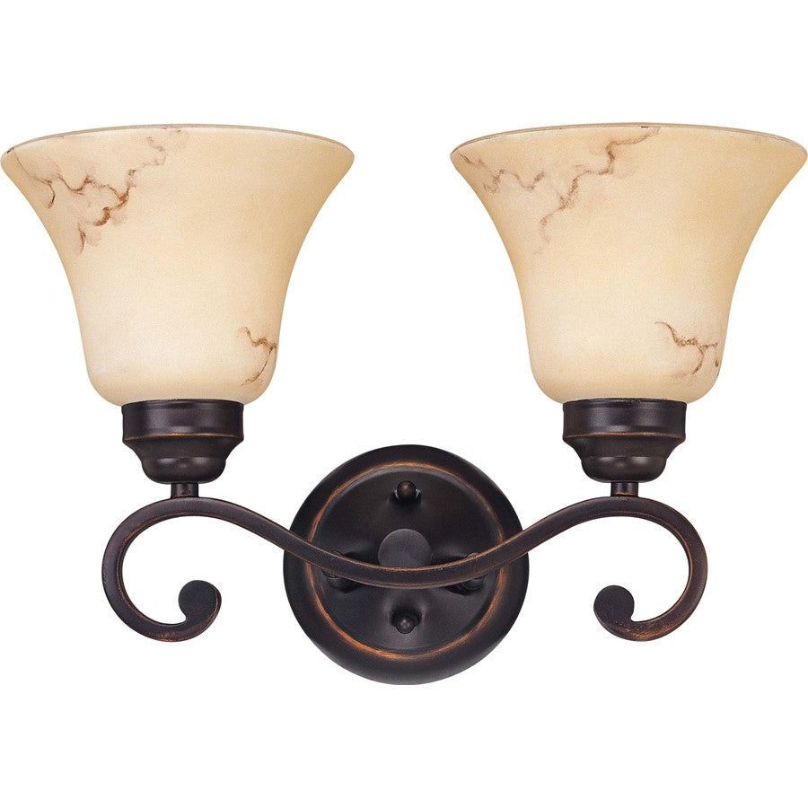 Nuvo Lighting Anastasia 2-Light Vanity Light | Transitional Copper Espresso and Honey Marble Glass | Bathroom Vanity & Powder Room | 15.5 | Model 60-1413