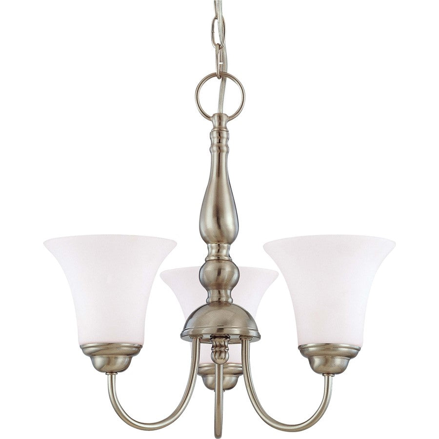 Nuvo Dupont 16in 3-Light Chandelier | Traditional Brushed Nickel and Satin White Glass | Dining Room & Living Room | 16 x 14 x 10 in | Model 60-1821