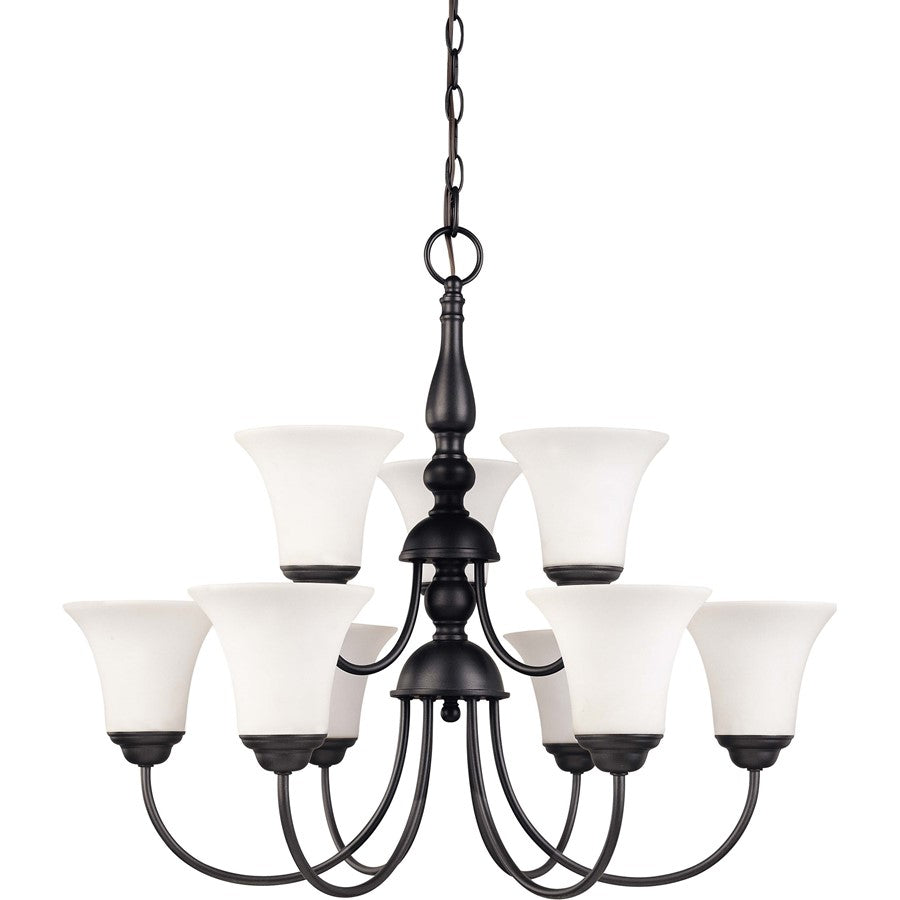 Nuvo Dupont 27in 9-Light Chandelier | Traditional Brushed Nickel and Satin White Glass | Dining Room & Living Room | 26 x 17 x 17 in | Model 60-1843