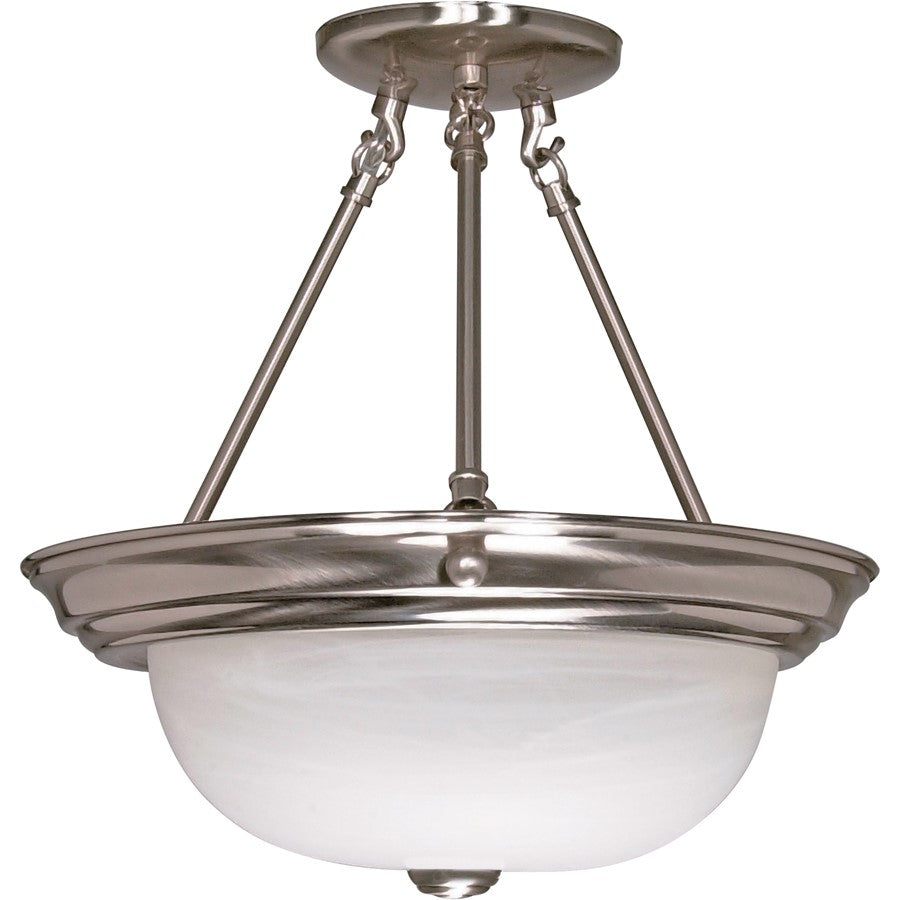 Nuvo Lighting 13in 2-Light Semi-Flush Mount | Brushed Nickel and Alabaster Glass | Bedroom & Hallway Ceiling Light | 13.25 x 14 in | Model 60-201