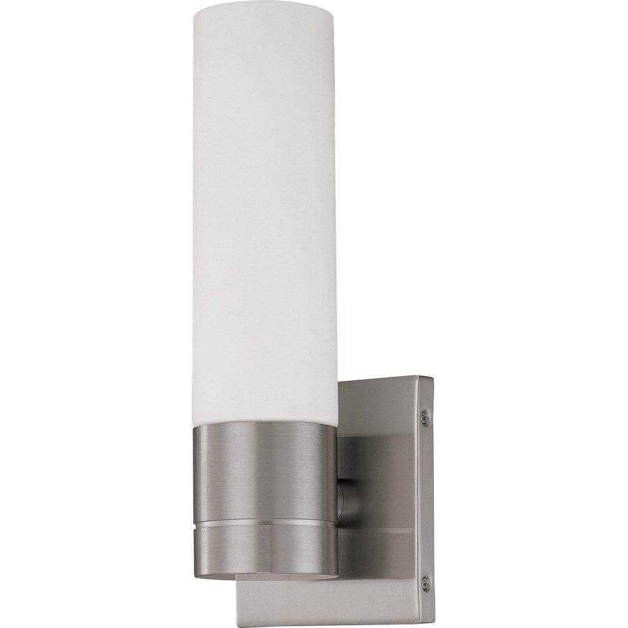 Nuvo Lighting Link 4.5in 1-Light Wall Sconce | Modern Brushed Nickel or Textured Black and White Glass | Bathroom Vanity & Hallway | 4.5 x | Model 60-2934