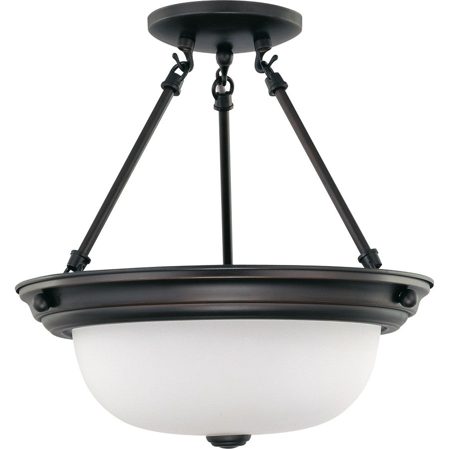Nuvo Lighting 2-Light 13in Semi-Flush Mount | Traditional Mahogany Bronze and Frosted White Glass | Hallway & Entryway Ceiling Light | Model 60-3149