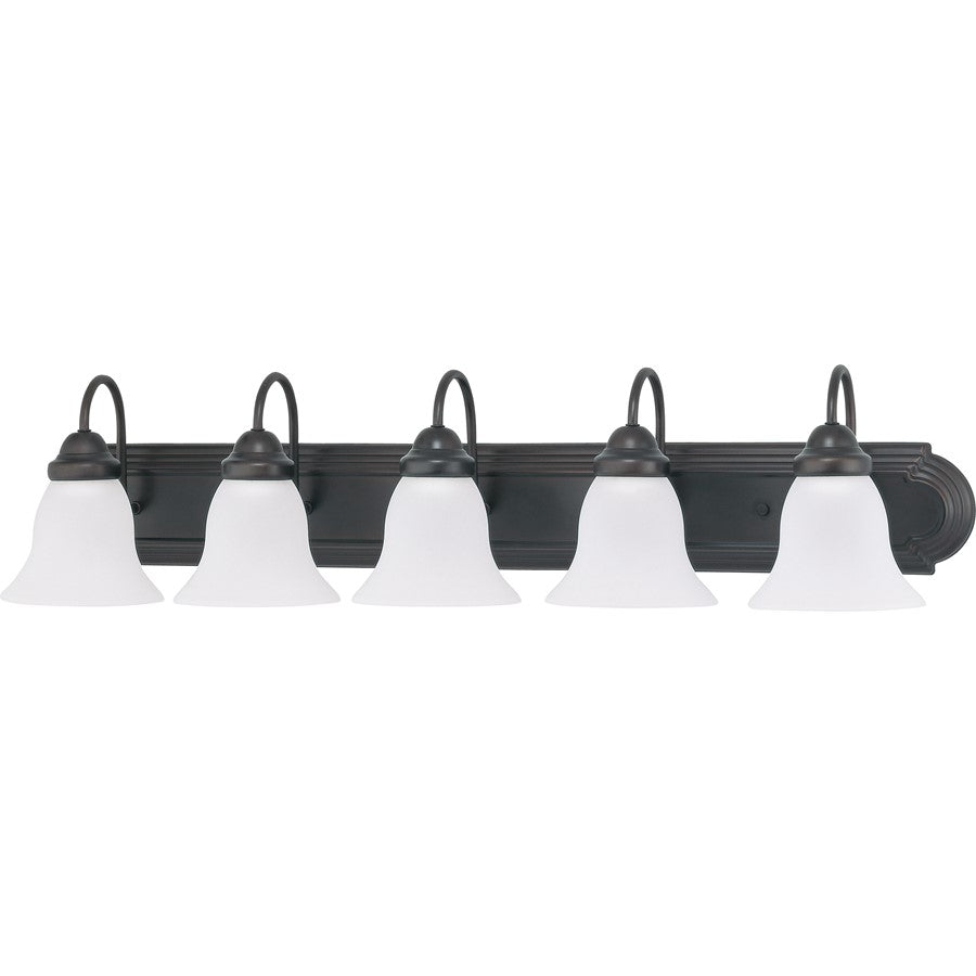 Nuvo Ballerina 36in 5-Light Vanity Light | Traditional Mahogany Bronze and Frosted White Glass | Bathroom Vanity | 36 x 8.5 x 7.625 in | Model 60-3164
