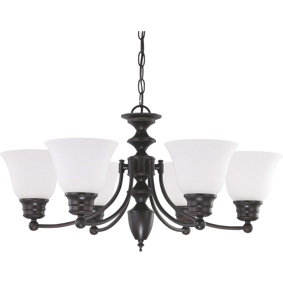 Nuvo Empire 26in 6-Light Chandelier | Traditional Mahogany Bronze and Frosted White Glass | Dining Room & Living Room | 22 x 11 x 25 in | Model 60-3169
