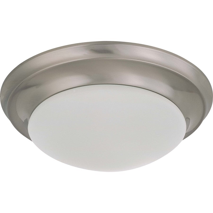 Nuvo Twist & Lock 12in 1-Light Flush Mount | Brushed Nickel and Frosted White Glass | Bathroom & Hallway Ceiling Light | 11.5 x 11.5 x 4.5 | Model 60-3271