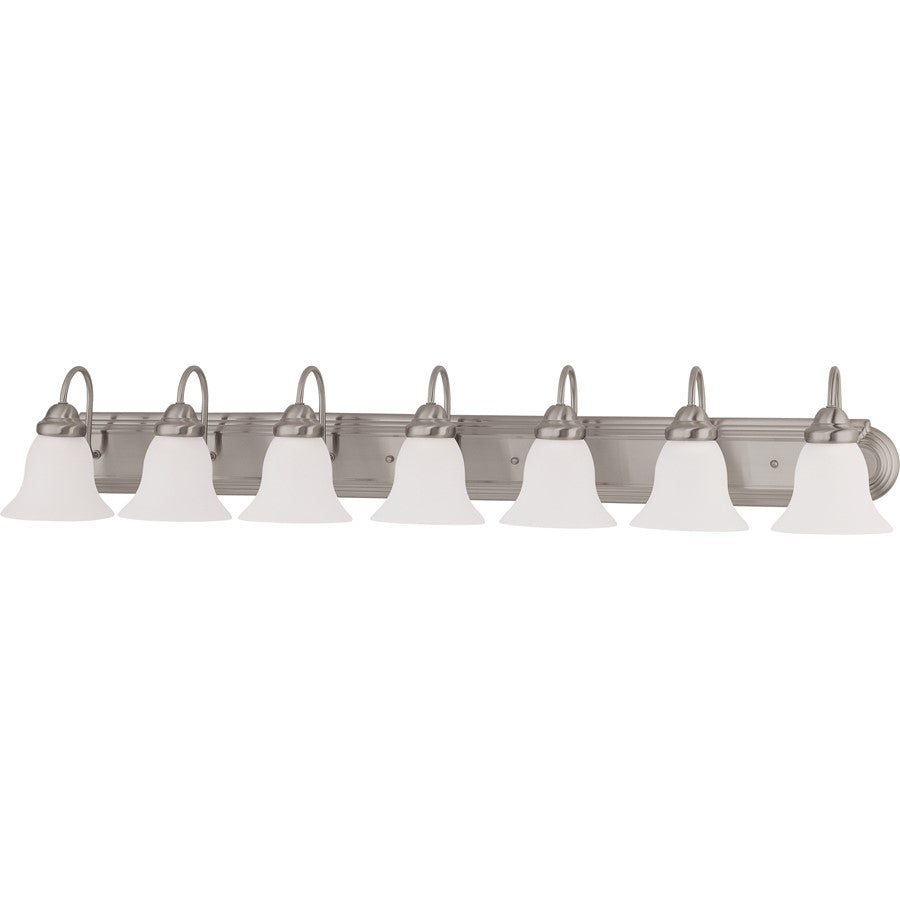 Nuvo Ballerina 48in 7-Light Vanity Light | Brushed Nickel and Frosted White Glass | Bathroom Vanity | 48 x 8.5 x 7.625 in | Model 60-3283
