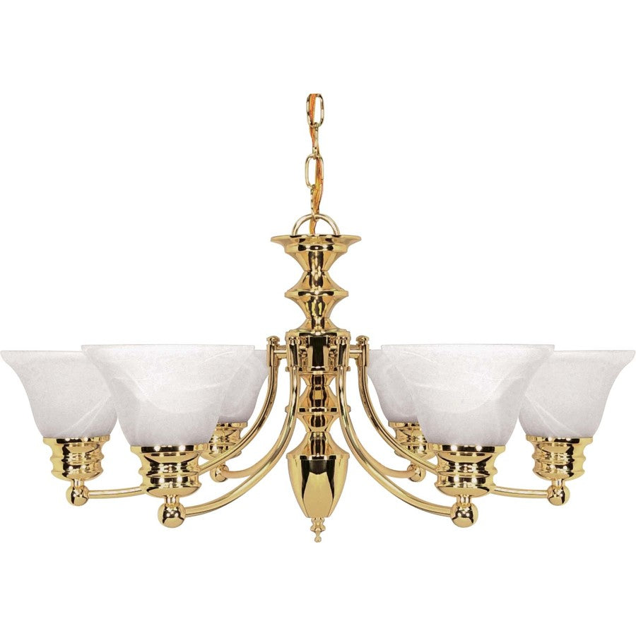 Nuvo Empire 26in 6-Light Chandelier | Traditional Polished Brass and Alabaster Glass Bell Shades | Dining Room & Living Room | 22 x 11 x 25 | Model 60-357