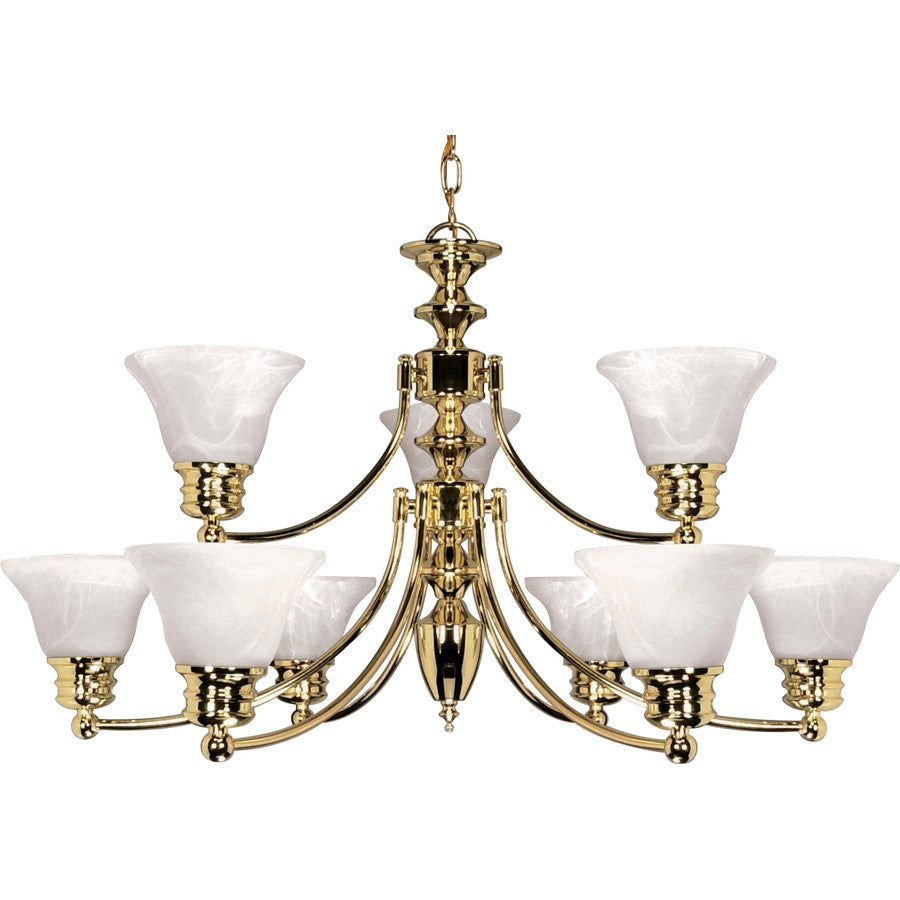 Nuvo Empire 32in 9-Light Chandelier | Traditional Polished Brass and Alabaster Glass | Dining Room & Living Room | 27 x 17 x 31 in | Model 60-361