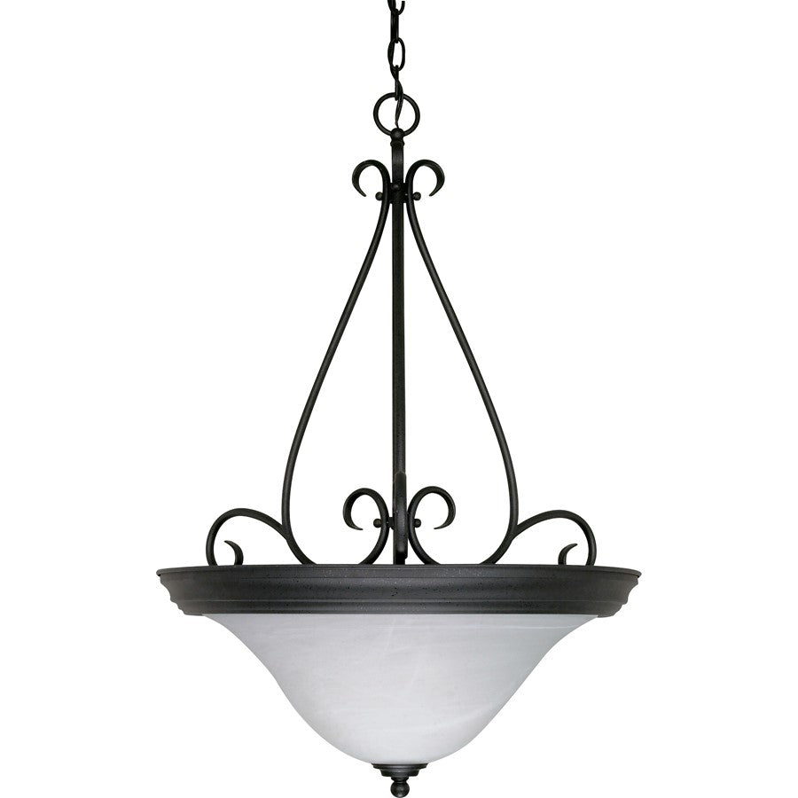 Nuvo Castillo 19in 3-Light Pendant | Textured Black and Alabaster Swirl Glass | Kitchen Island & Dining Room | 20.5 x 20.5 x 28.5 in | Model 60-385