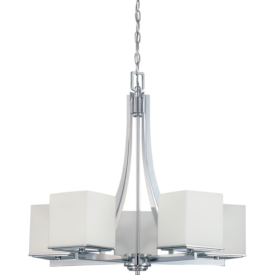 Nuvo Lighting Bento 25.75in 5-Light Chandelier | Contemporary Polished Chrome and Satin White Glass | Dining Room & Living Room | 25.75 x | Model 60-4086