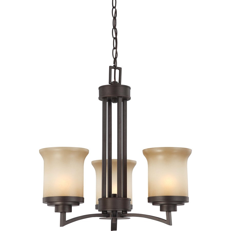 Nuvo Lighting Harmony 20in 3-Light Chandelier | Dark Chocolate Bronze and Saffron Glass | Dining Room & Living Room | 20 x 20 x 13 in | Model 60-4124