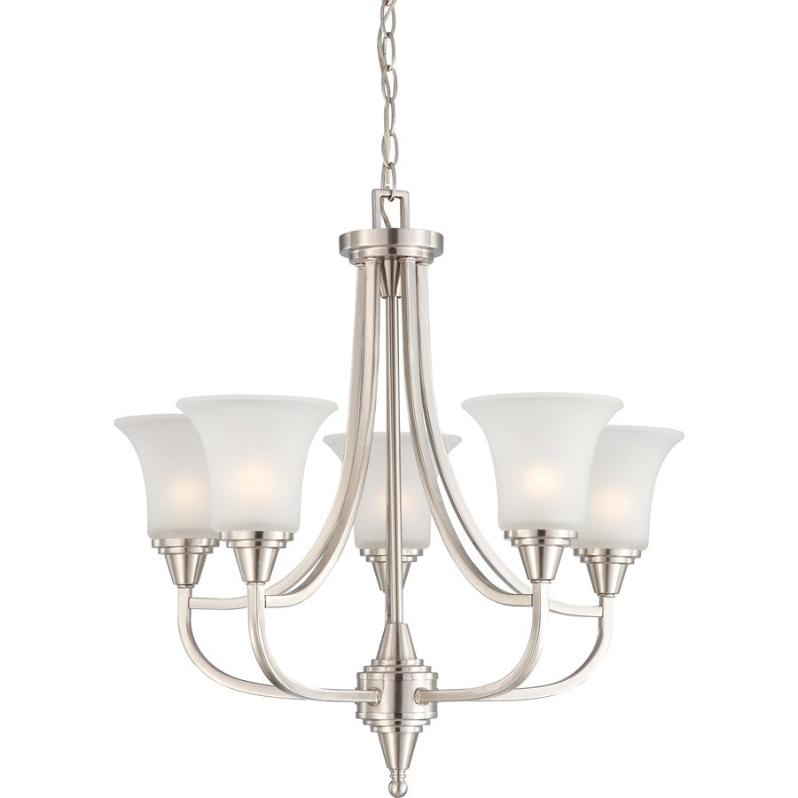 Nuvo Lighting Surrey 24in 5-Light Chandelier | Contemporary Brushed Nickel and Frosted Glass | Dining Room & Living Room | 24 x 24 x 23 in | Model 60-4146