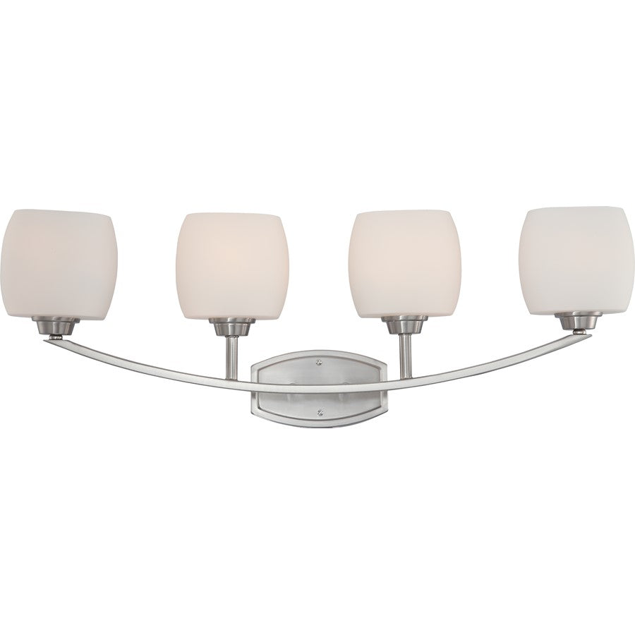 Nuvo Helium 33.75in 4-Light Vanity Light | Contemporary Brushed Nickel and Satin White Glass | Bathroom Vanity | 33.75 x 6.5 x 11.5 in | Model 60-4184