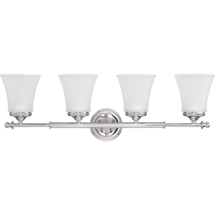 Nuvo Teller 28in 4-Light Bathroom Vanity Light | Traditional Aged Pewter and Frosted Etched Glass | Bathroom Vanity | 29 x 17 x 12 in | Model 60-4264