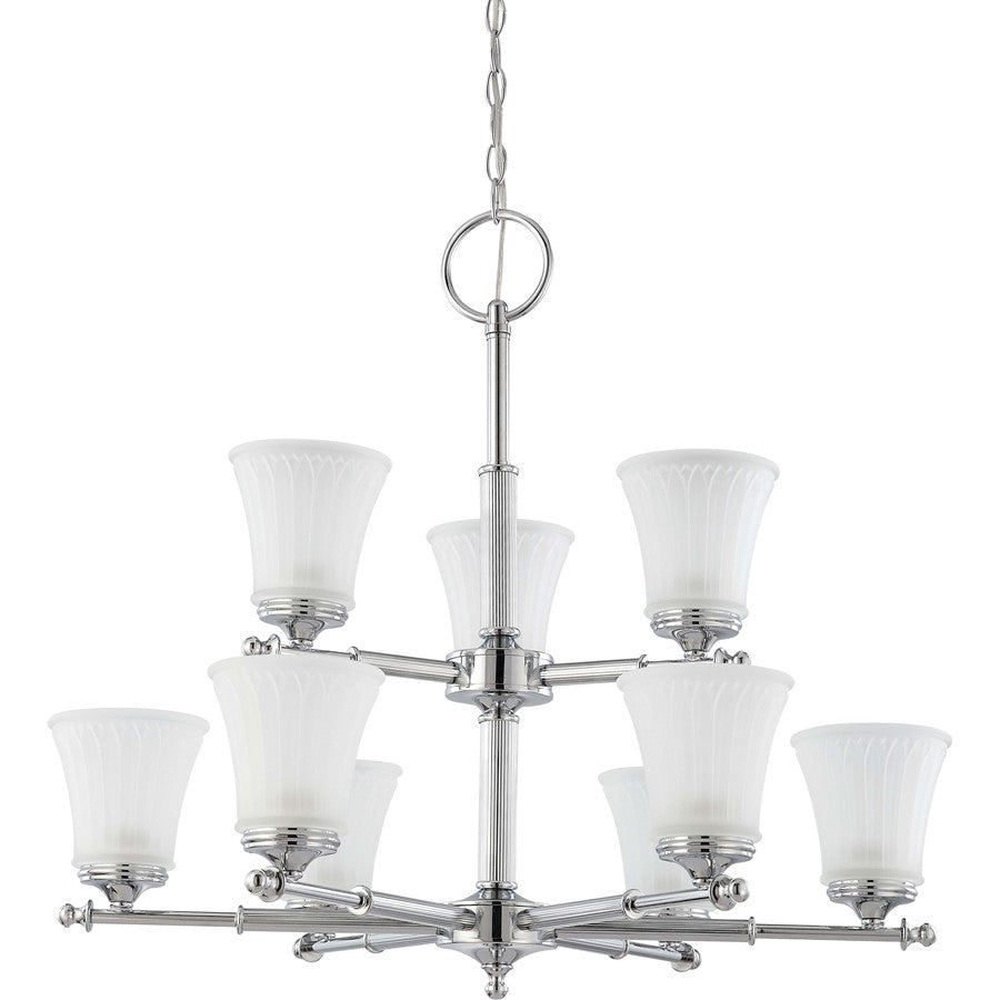 Nuvo Teller 30in 9-Light Chandelier | Traditional Aged Pewter and Frosted Etched Glass | Dining Room & Living Room | 30 x 27 in | Model 60-4269