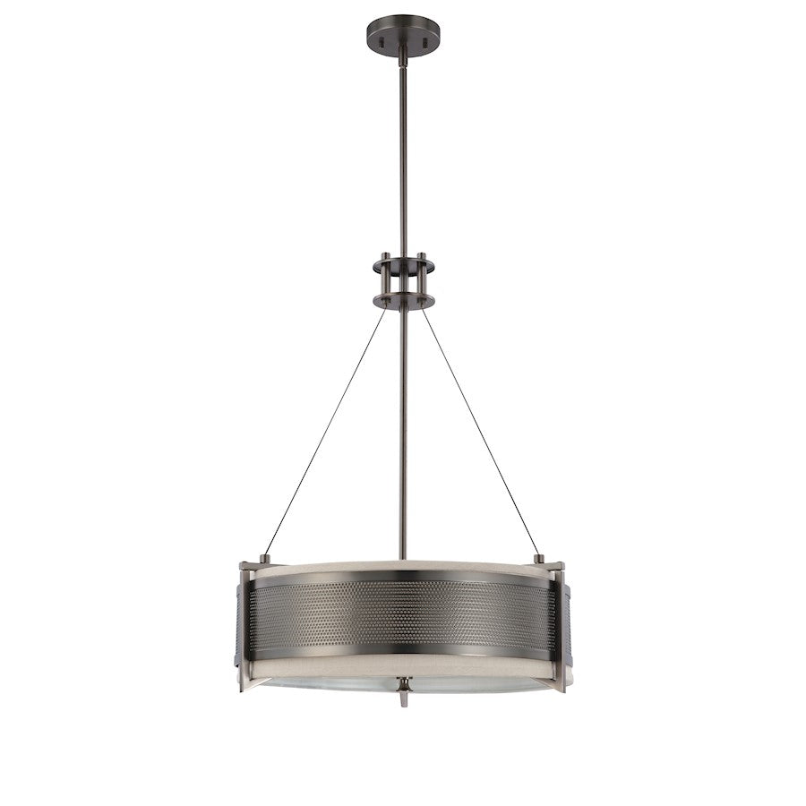 Nuvo Diesel 21in 4-Light Round Pendant | Aged Bronze and Khaki Fabric Shade | Kitchen Island & Dining Room | 23 x 23 x 13 in | Model 60-4433