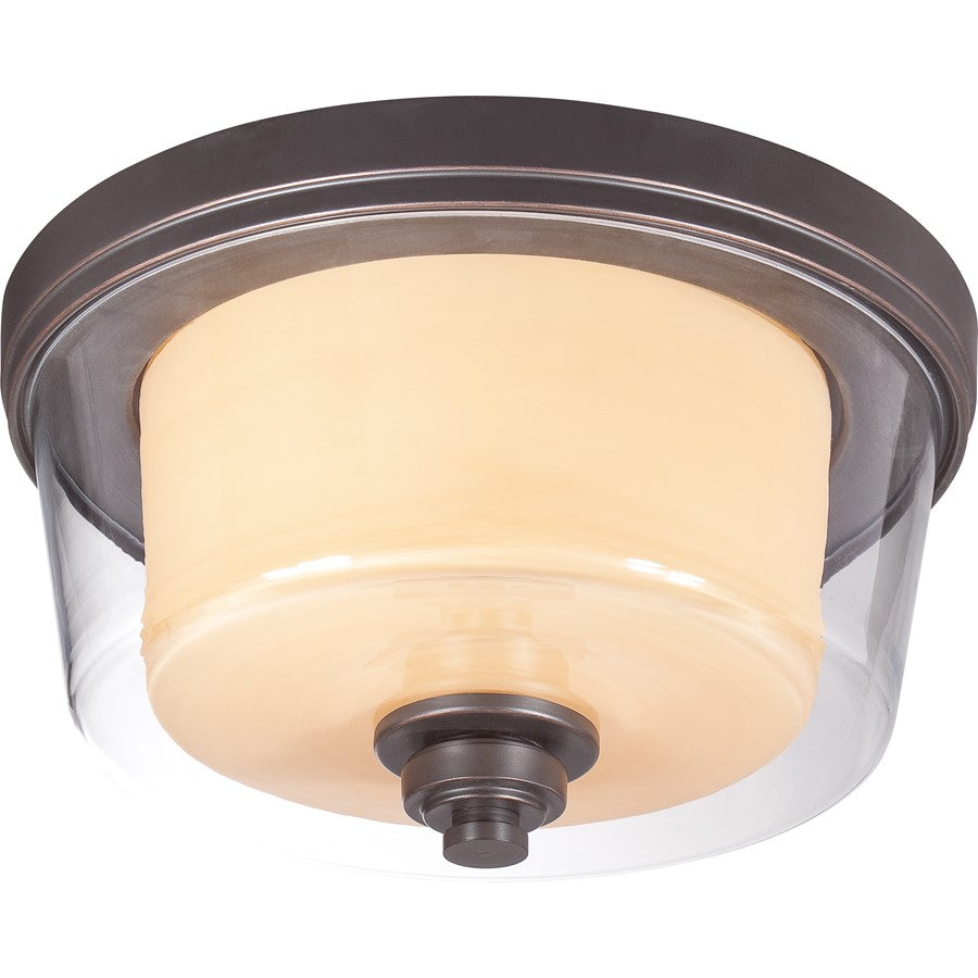 Nuvo Decker 2-Light Medium Flush Mount | Industrial Sudbury Bronze and Clear & Cream Glass | Hallway & Bathroom Ceiling Light | 13 x 13 x | Model 60-4551