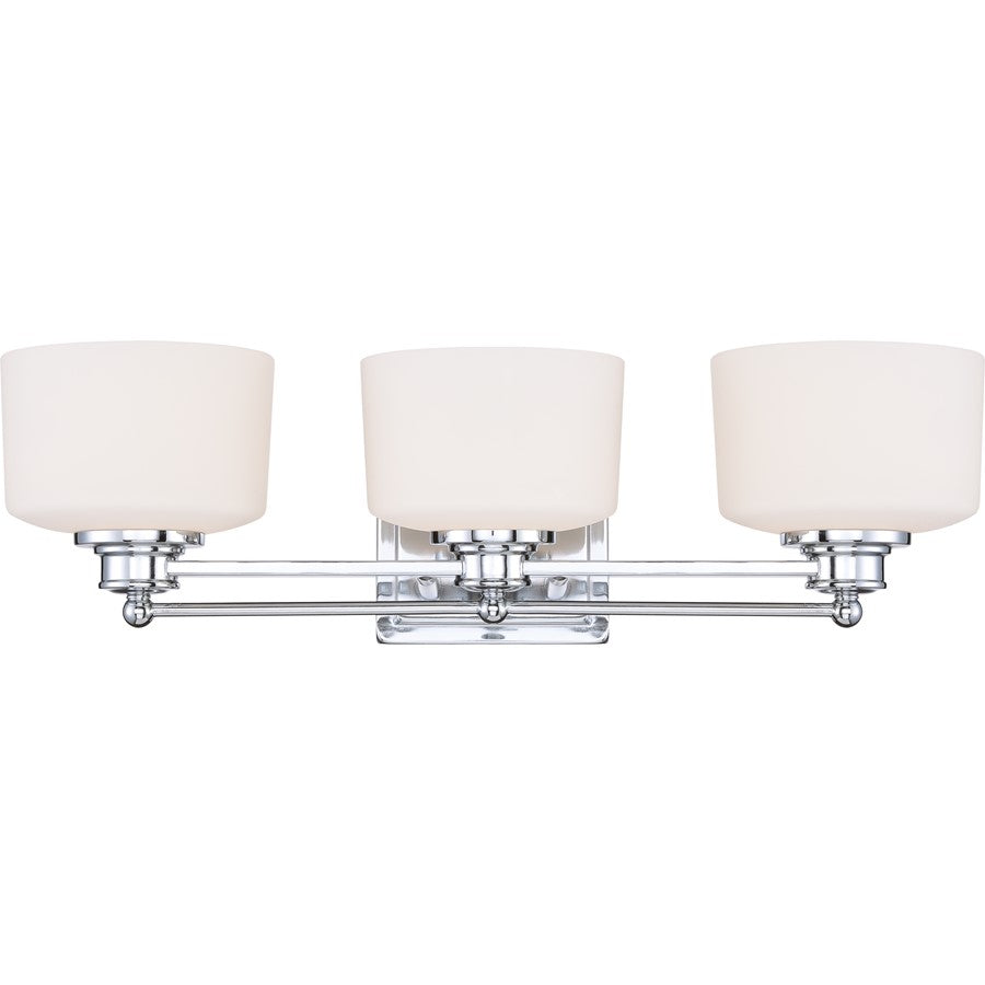 Nuvo Lighting Soho 25in 3-Light Vanity Light | Contemporary Polished Chrome and Satin White Glass | Bathroom Vanity | 26 x 10 x 10 in | Model 60-4583