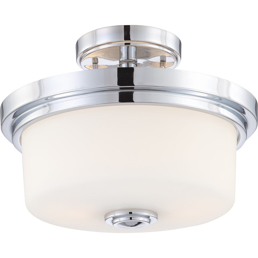 Nuvo Soho 13in 2-Light Semi-Flush Mount | Contemporary Polished Chrome and Satin White Glass | Bedroom & Hallway Ceiling Light | 13 x 13 x | Model 60-4593