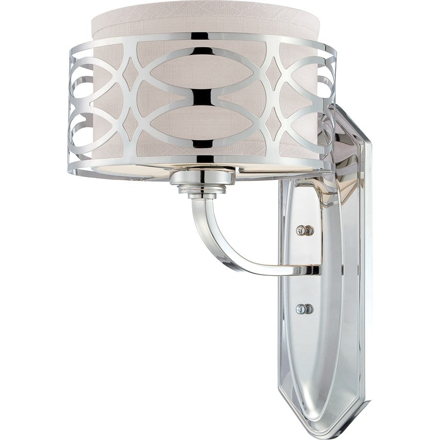 Nuvo Harlow 1-Light Vanity Light | Glamorous Polished Nickel and Slate Gray Fabric Shade | Bathroom Vanity & Powder Room | 8.875 x 14.125 | Model 60-4621