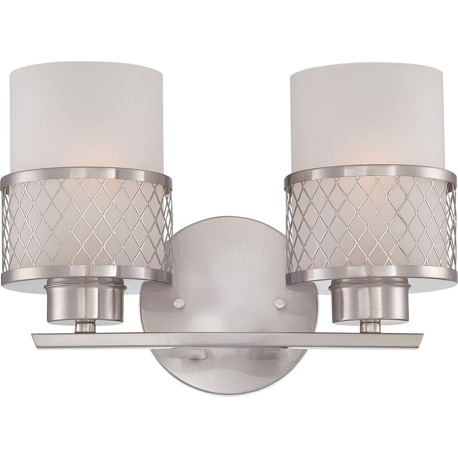 Nuvo Lighting Fusion 12in 2-Light Vanity Light | Industrial Brushed Nickel and Frosted Glass | Bathroom Vanity | 12 x 8.25 x 7.5 in | Model 60-4682