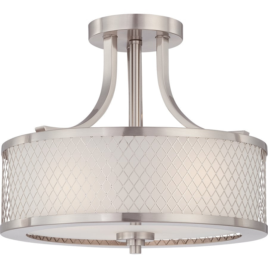 Nuvo Fusion 13.75in 3-Light Semi-Flush Mount | Contemporary Brushed Nickel and Frosted Glass | Entryway & Hallway Ceiling Light | 13.75 x | Model 60-4692