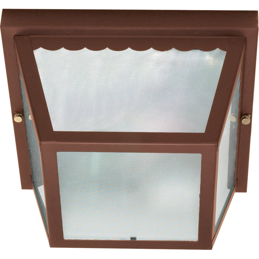 Nuvo 60-472 10in 2-Light Outdoor Flush Mount | Traditional Old Bronze and Textured Frosted Glass | Covered Patio & Carport | 9.25 x 9.25 x | Model 60-472