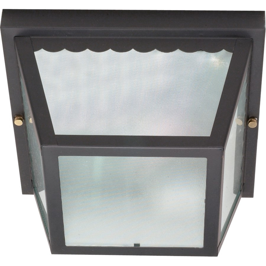 Nuvo 60-473 10in 2-Light Outdoor Flush Mount | Black Steel and Textured Frosted Glass | Covered Patio & Carport | 9.25 x 9.25 x 5.5 in | Model 60-473