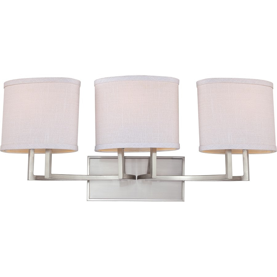 Nuvo Gemini 27in 3-Light Vanity Light | Contemporary Brushed Nickel and Slate Gray Fabric | Bathroom Vanity | 26 x 8 x 15 in | Model 60-4753