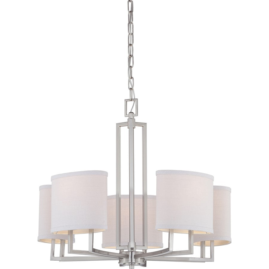 Nuvo Gemini 25in 5-Light Chandelier | Brushed Nickel and Slate Gray Fabric | Dining Room & Living Room | 24 x 23 x 12 in | Model 60-4755