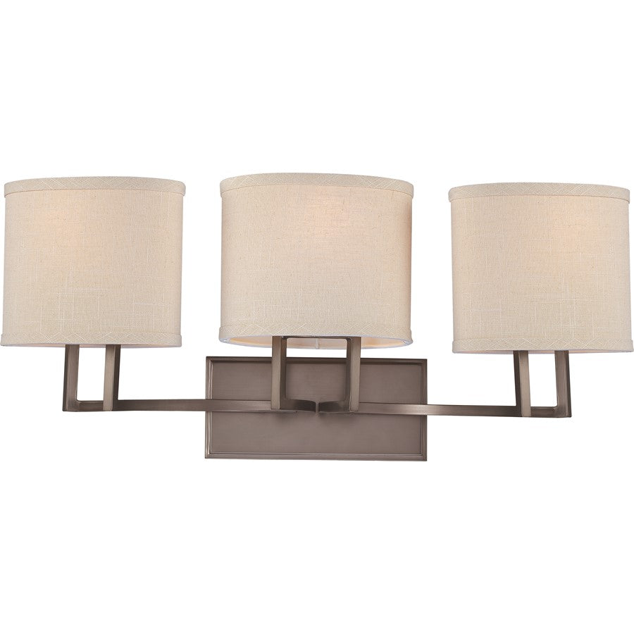 Nuvo Gemini 27in 3-Light Vanity Light | Contemporary Brushed Nickel and Khaki Fabric | Bathroom Vanity | 26 x 8 x 15 in | Model 60-4853