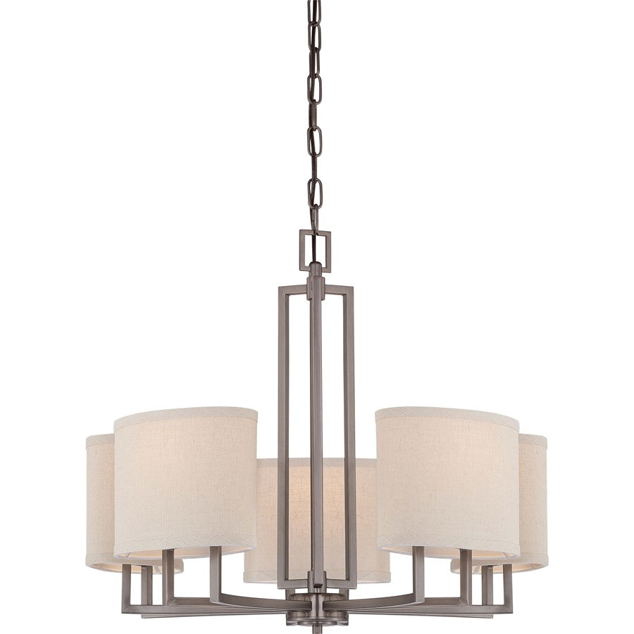 Nuvo Lighting Gemini 25in 5-Light Chandelier | Hazel Bronze and Khaki Fabric Shades | Dining Room & Living Room | 24 x 23 x 12 in | Model 60-4855