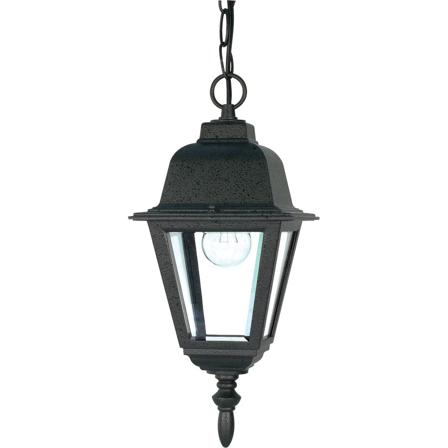 Nuvo Lighting Briton 10in 1-Light Outdoor Hanging Lantern | Traditional Textured Black and Clear Glass | Covered Porch & Entryway | 6 x 9.5 | Model 60-489
