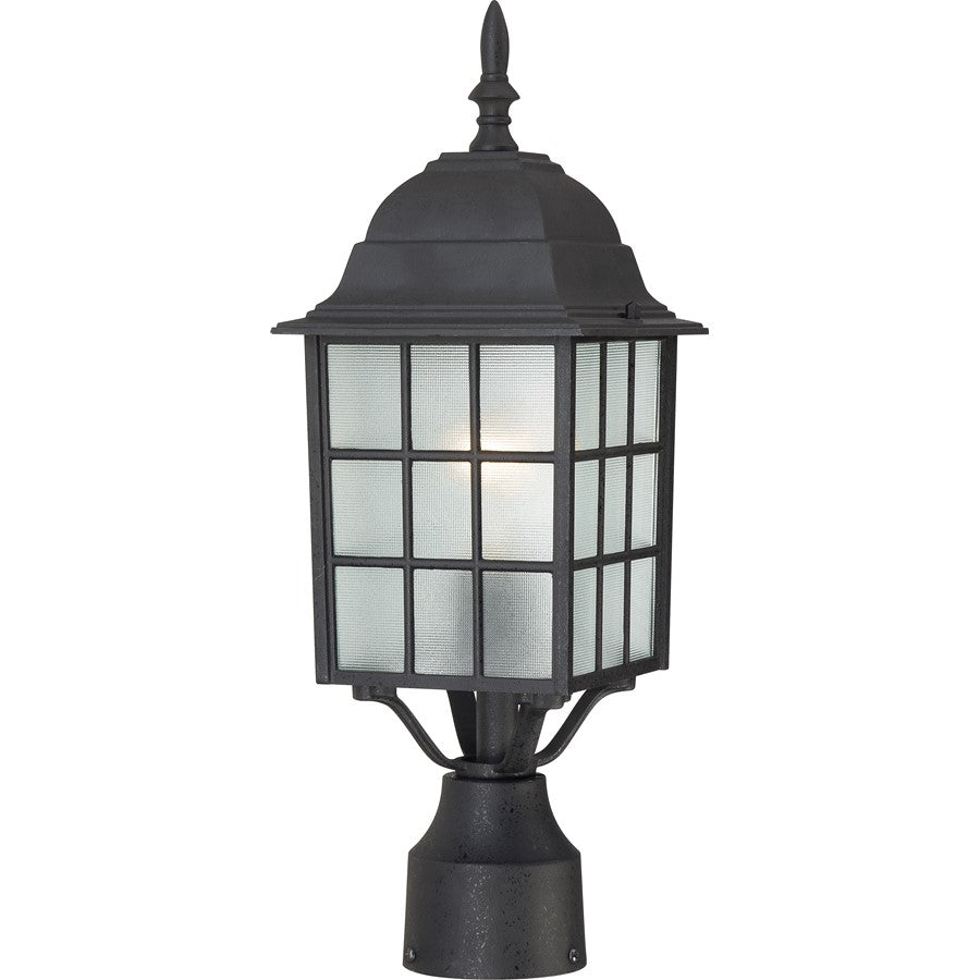Nuvo Adams 17in 1-Light Outdoor Post Light | Transitional Textured Black and Frosted Glass | Entryway & Garden Pathway | 6.125 x 6.125 x | Model 60-4909