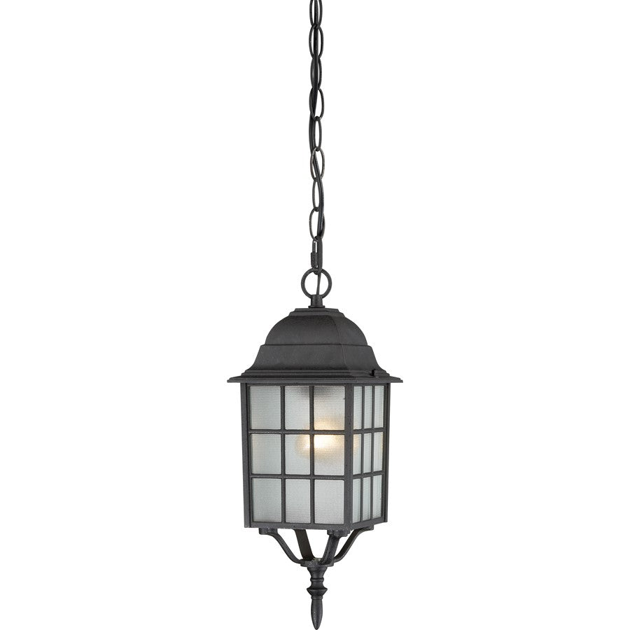 Nuvo Adams 16in 1-Light Outdoor Hanging Lantern | Transitional Textured Black and Frosted Glass | Covered Patio & Entryway | 6.125 x 15.75 | Model 60-4913