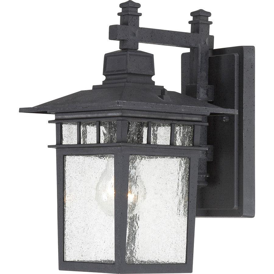 Nuvo Cove Neck 12in 1-Light Outdoor Wall Lantern | Transitional Textured Black and Clear Seeded Glass | Covered Patio & Entryway | 7 x 9.5 | Model 60-4953