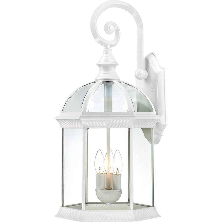 Nuvo Boxwood 26in 3-Light Outdoor Wall Sconce | Traditional White and Clear Beveled Glass | Covered Patio & Entryway | 13 x 12.5 x 26.25 in | Model 60-4967