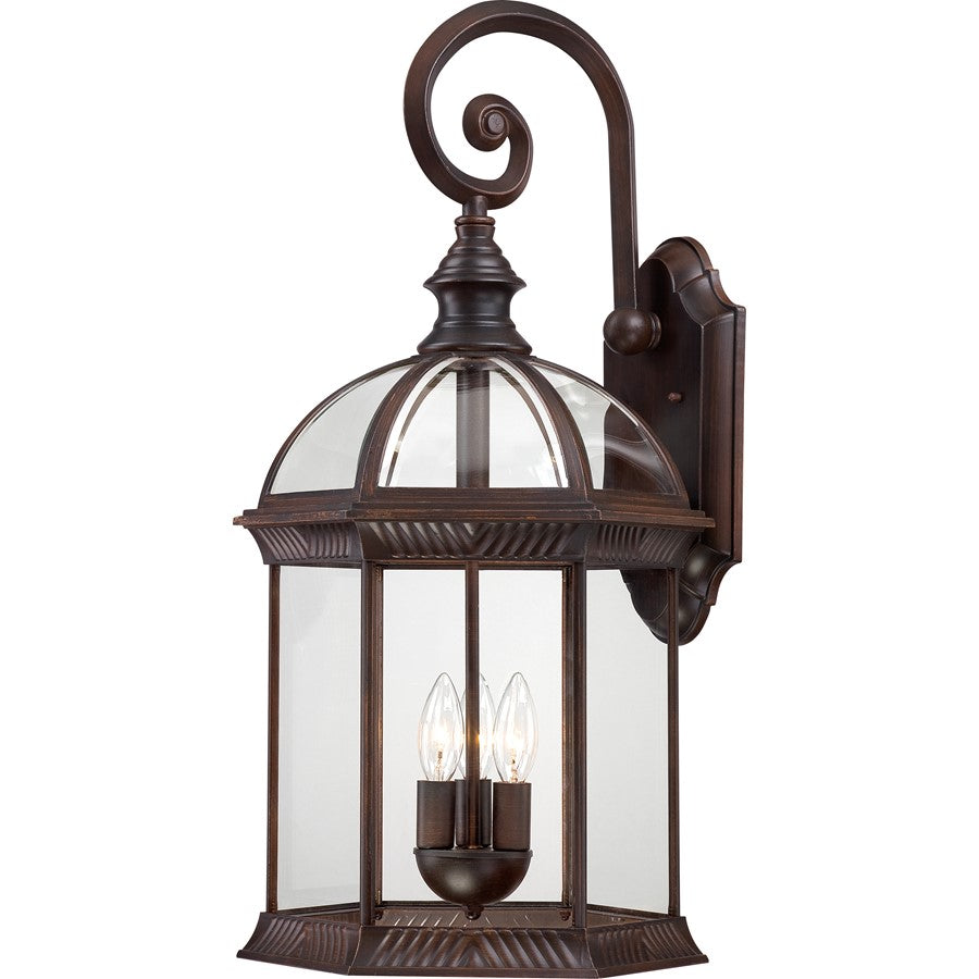 Nuvo Boxwood 26in 3-Light Outdoor Wall Sconce | Traditional Rustic Bronze and Clear Beveled Glass | Covered Patio & Entryway | 13 x 12.5 x | Model 60-4968