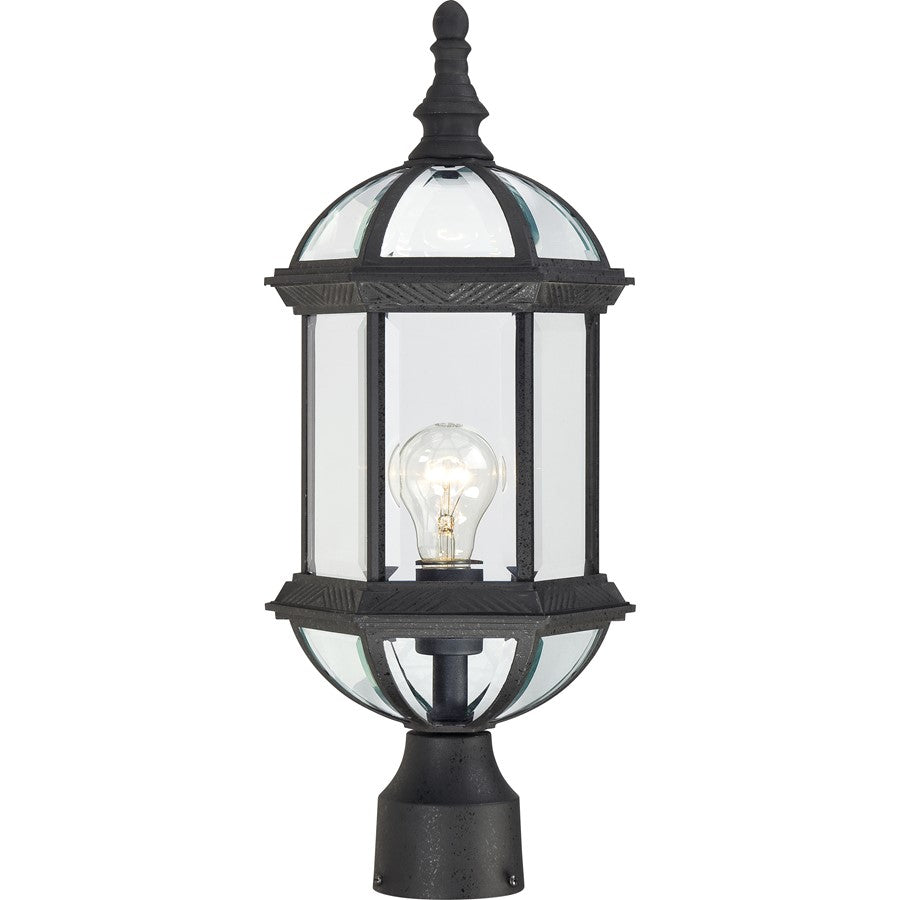 Nuvo Boxwood 19in 1-Light Outdoor Post | Traditional Textured Black and Clear Beveled Glass | Entryway & Garden Path | 8 x 8 x 19.25 in | Model 60-4976