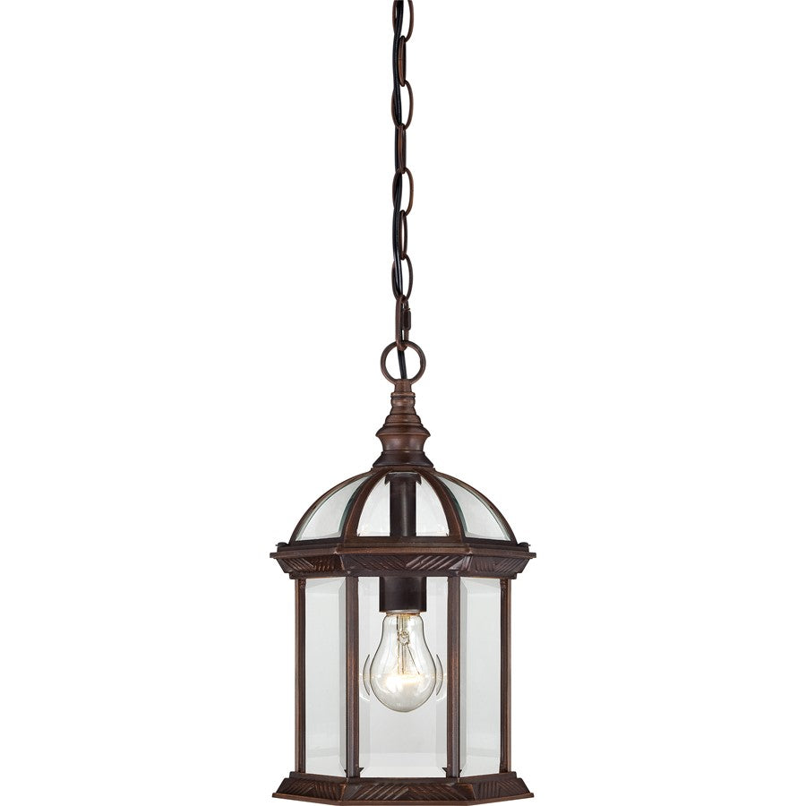 Nuvo Boxwood 14in 1-Light Outdoor Hanging Lantern | Traditional Rustic Bronze and Clear Beveled Glass | Covered Patios & Entryways | 8 x | Model 60-4978