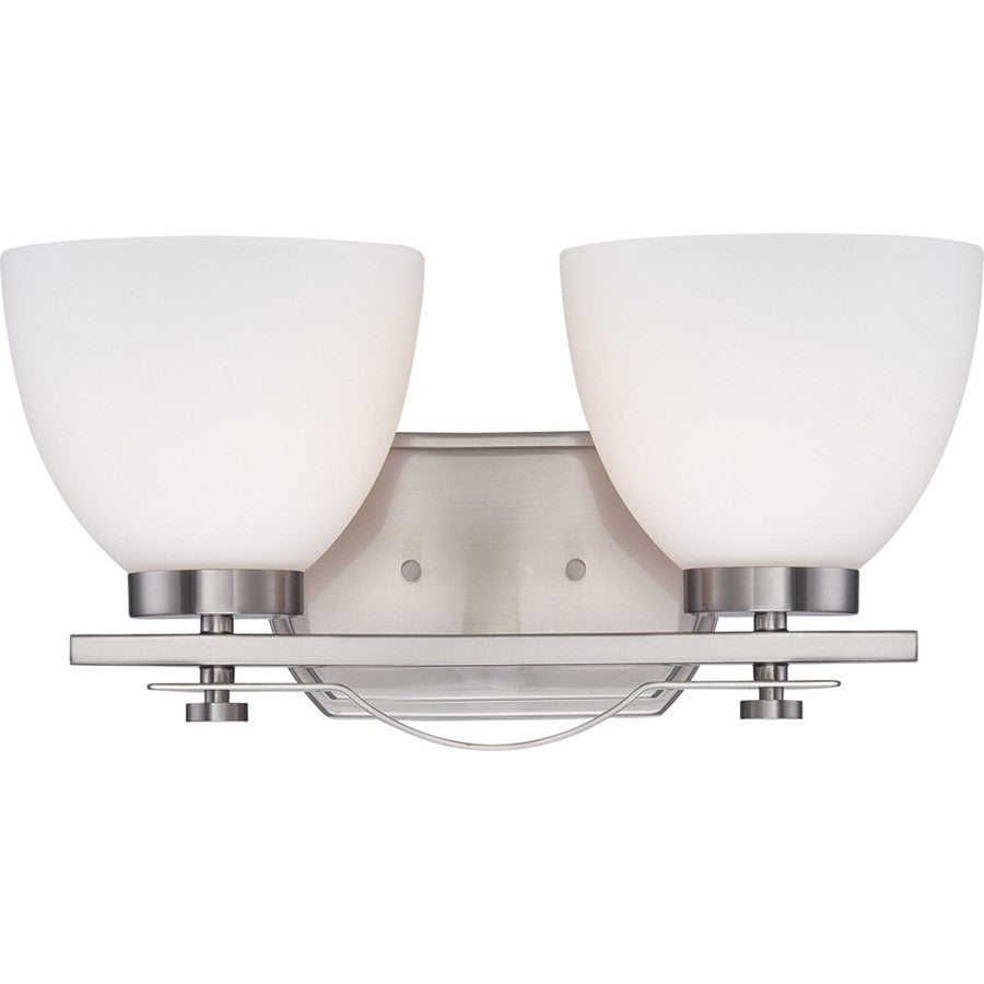 Nuvo Bentley 15.25in 2-Light Vanity Light | Contemporary Brushed Nickel and Frosted Glass | Bathroom Vanity | 15.25 x 7.875 x 8 in | Model 60-5012