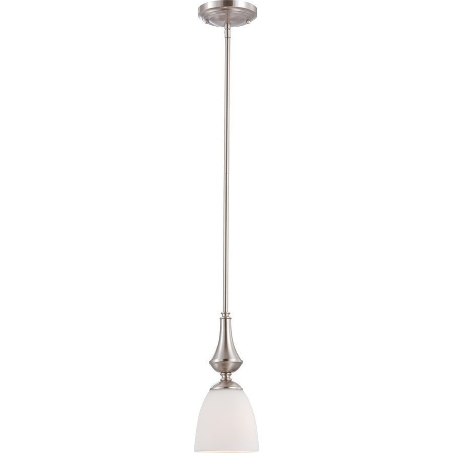 Nuvo Patton 5in 1-Light Mini Pendant | Transitional Brushed Nickel and Frosted Glass | Kitchen Island & Dining Nook | 5.125 x 5.125 x 50.5 | Model 60-5037