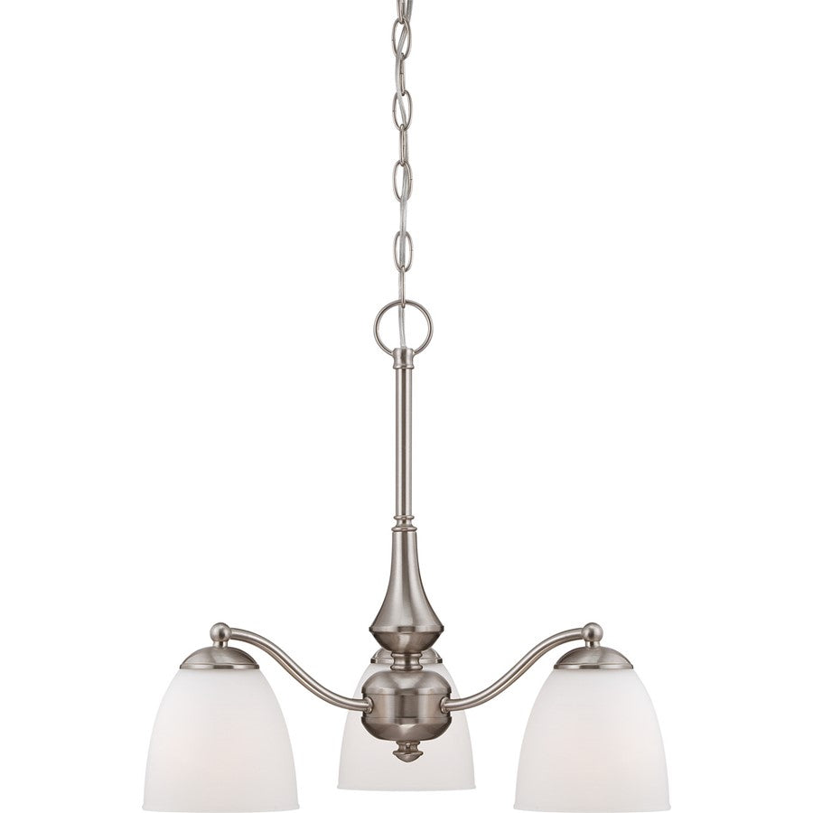 Nuvo Patton 21in 3-Light Chandelier | Transitional Brushed Nickel and Frosted Glass | Dining Room & Living Room | 21 x 21 x 19 in | Model 60-5042