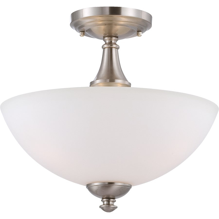 Nuvo Patton 13in 3-Light Semi-Flush Mount | Transitional Brushed Nickel and Frosted Glass | Hallway & Bedroom Ceiling Light | 13 x 13 x 11 | Model 60-5044