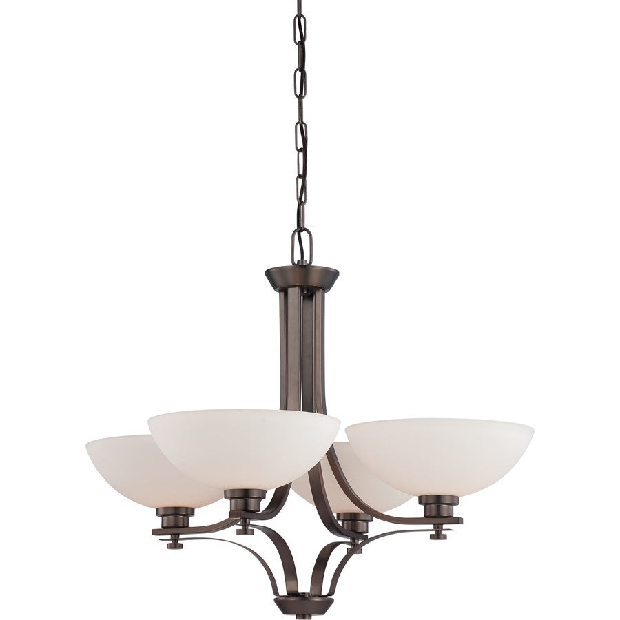 Nuvo Bentley 28in 4-Light Chandelier | Contemporary Hazel Bronze and Frosted Glass | Living Room & Dining Room | 27.6 x 23.4 in | Model 60-5114