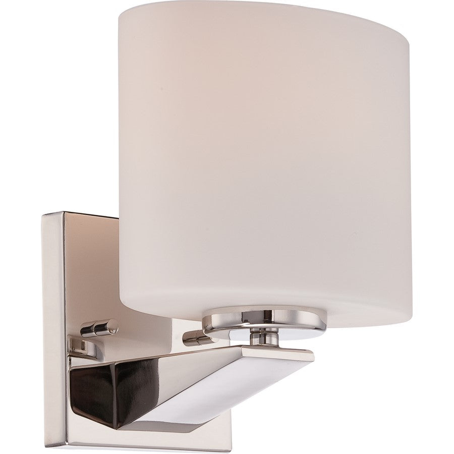 Nuvo Breeze 1-Light Vanity Light | Transitional Polished Nickel and Etched Opal Glass | Bathroom Vanity & Powder Room | 6.75 x 5.75 x 7.75 | Model 60-5171
